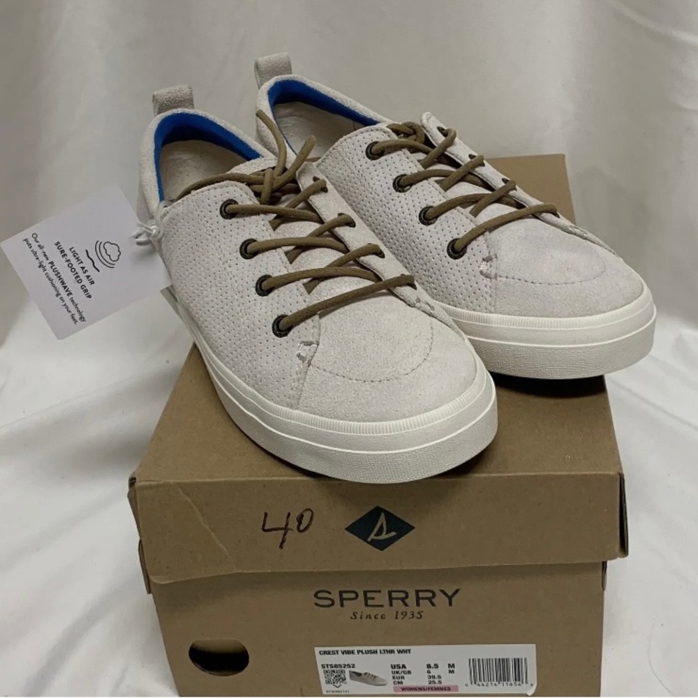 Sperry Womens Plush Leather Wave Sneakers Shoes ~ 8.5